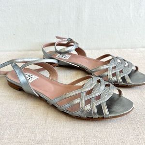 Barneys New York CO-OP Silver Ankle Strap Flat Sandals